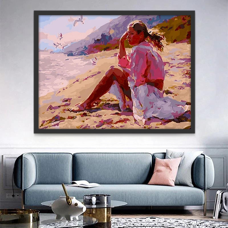 Mujer sobre la Playa Mirando Lejos Pintar por Números