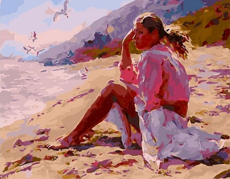 Mujer sobre la Playa Mirando Lejos Pintar por Números