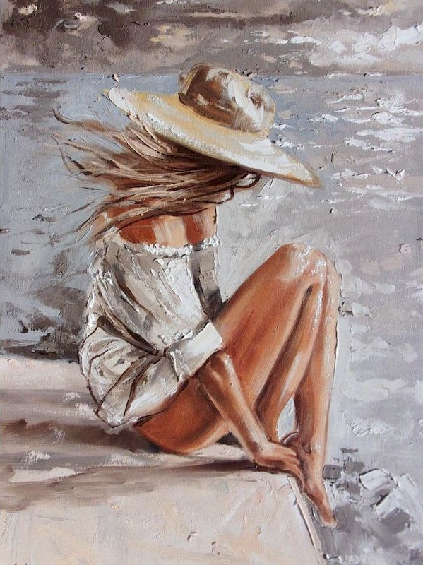 Mujer Sola de Sombrero Pintar por Números