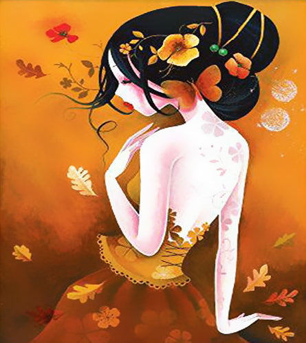 Mujer Triste y Hojas de Otoño Pintar por Números