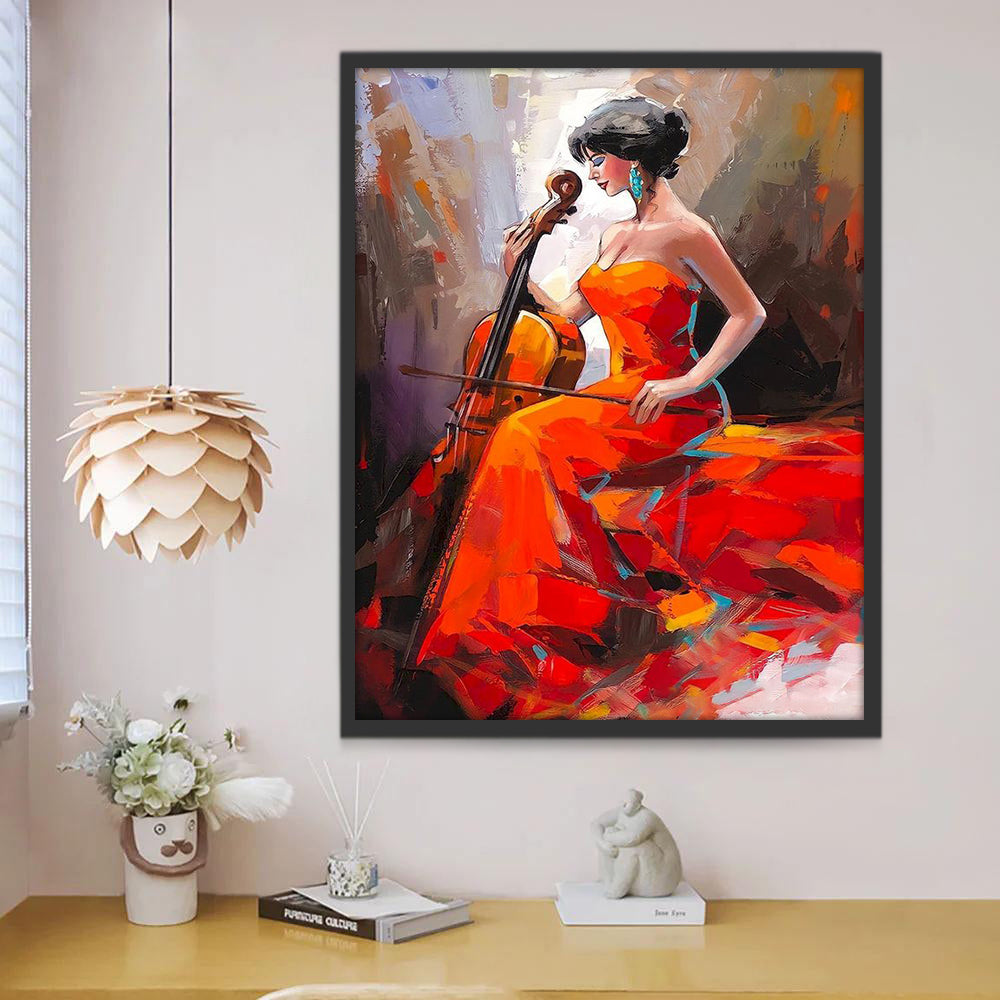 Mujer Vestida de Rojo Tocando el Violín Pintar por Números