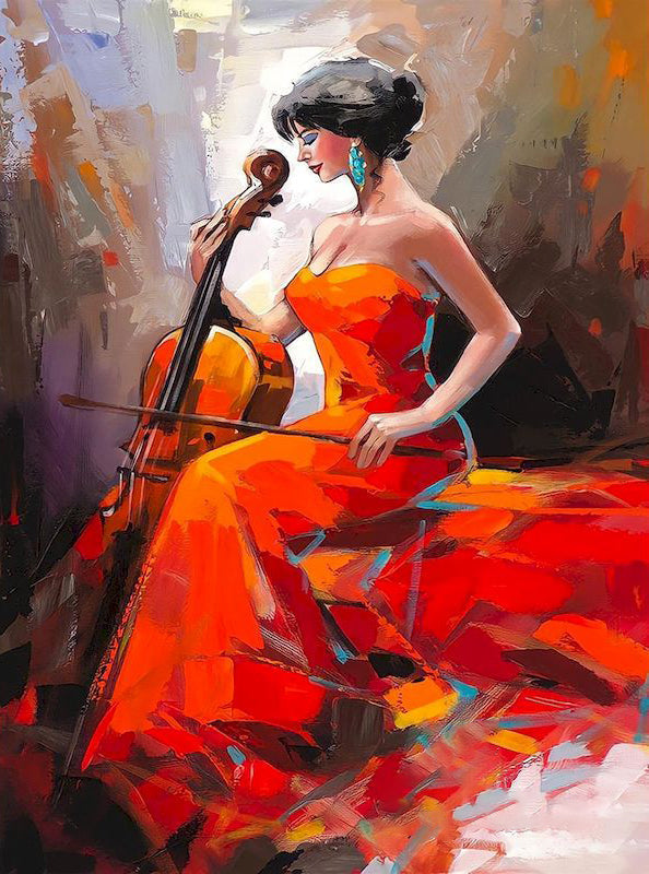 Mujer Vestida de Rojo Tocando el Violín Pintar por Números