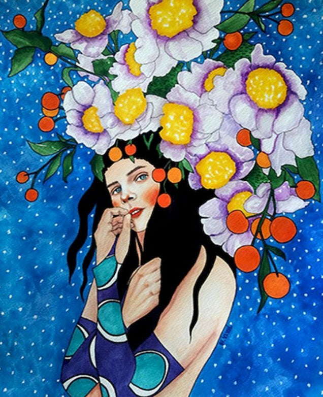 Mujer y Flores en el Fondo Azul Pintar por Números