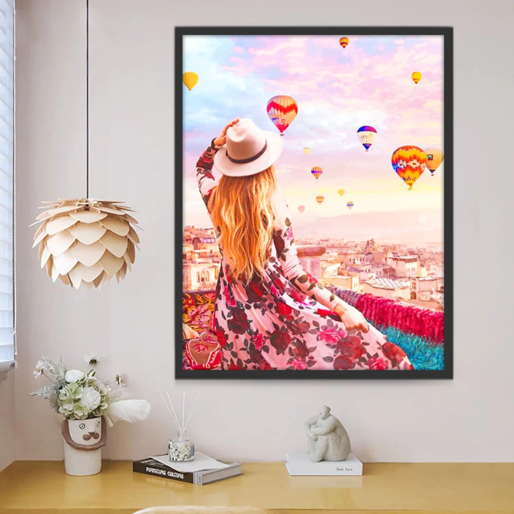 Mujer y Globos Aerostáticos Pintar por Números