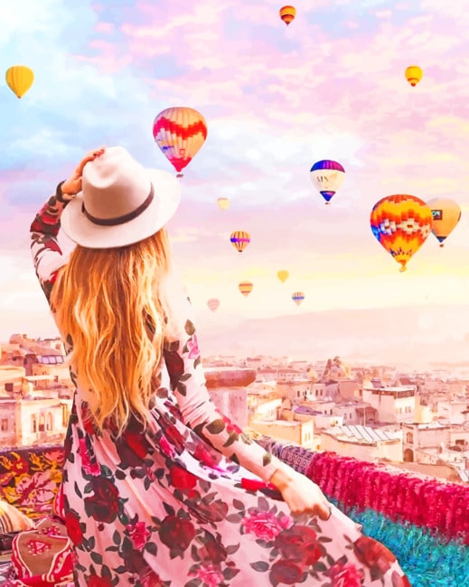 Mujer y Globos Aerostáticos Pintar por Números
