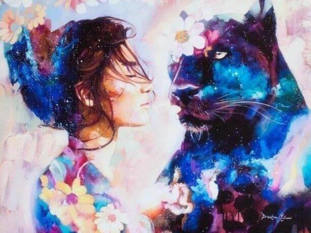 Mujer y Leopardo Negro Pintar por Números
