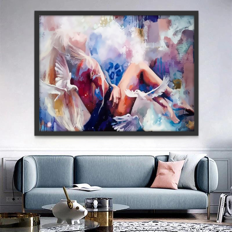 Mujer y Palomas Blancas Pintar por Números