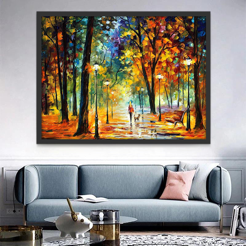 Mujer y Perrito Paseando en el Bosque Pintar por Números
