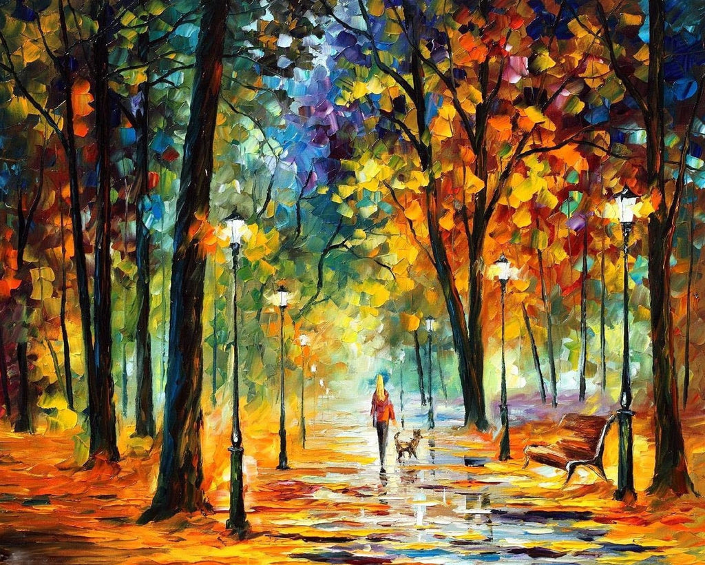 Mujer y Perrito Paseando en el Bosque Pintar por Números
