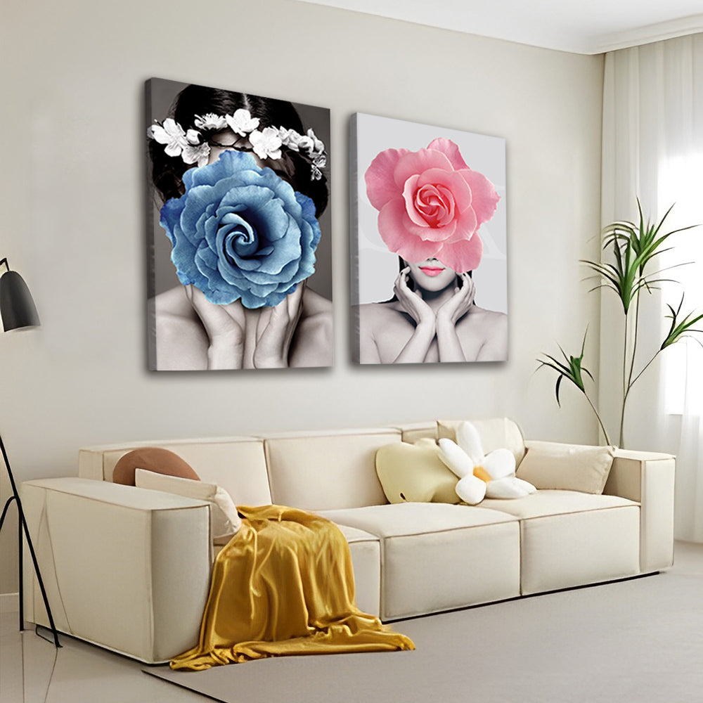 Mujeres Hermosas con Rostro Cubierto de Rosas 2 Partes Pintar por Números