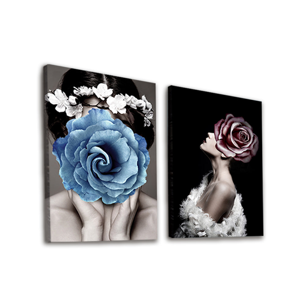 Mujeres Hermosas con Rostro Cubierto de Rosas 2 Partes Pintar por Números