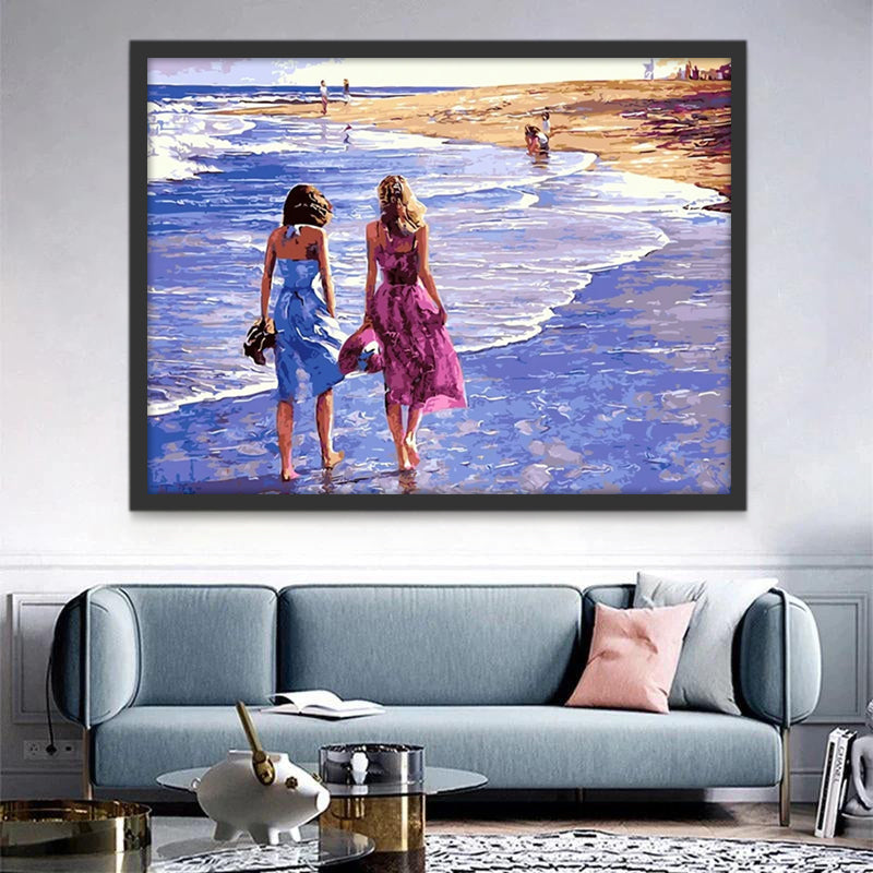 Mujeres Paseando en la Playa Pintar por Números