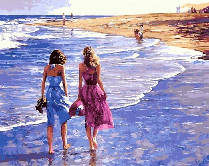 Mujeres Paseando en la Playa Pintar por Números