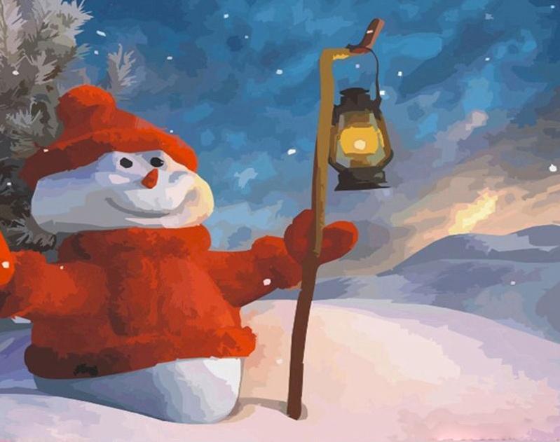 Muñeco de Nieve con Ropa y Gorro Rojo Pintar por Números