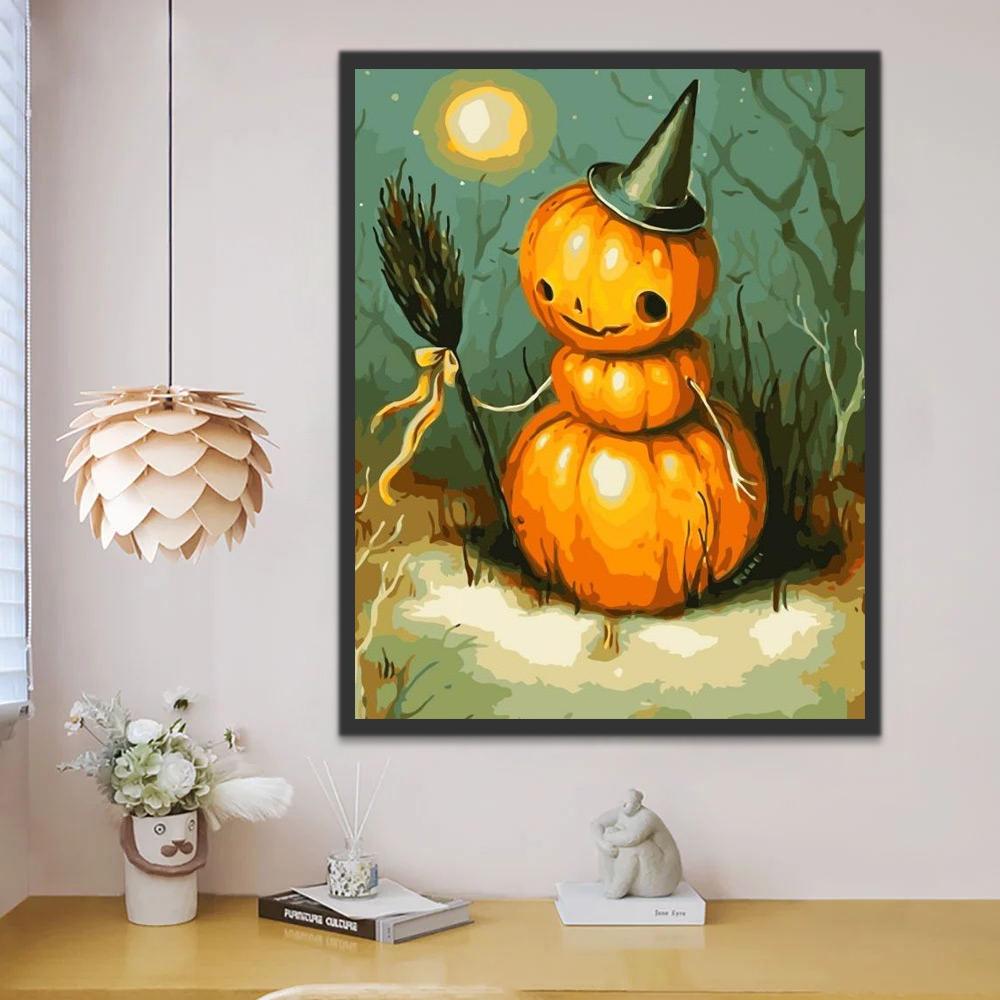 Muñeco de Nieve de Calabazas de Halloween Pintar por Números