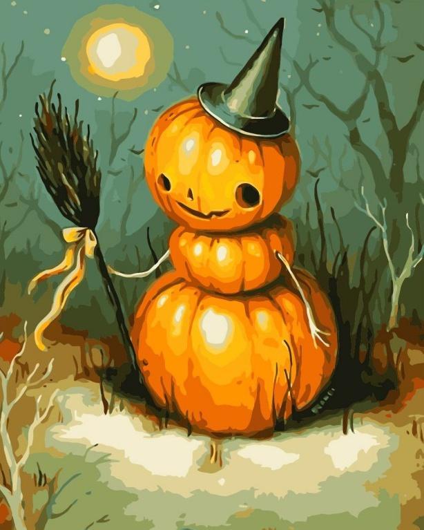 Muñeco de Nieve de Calabazas de Halloween Pintar por Números