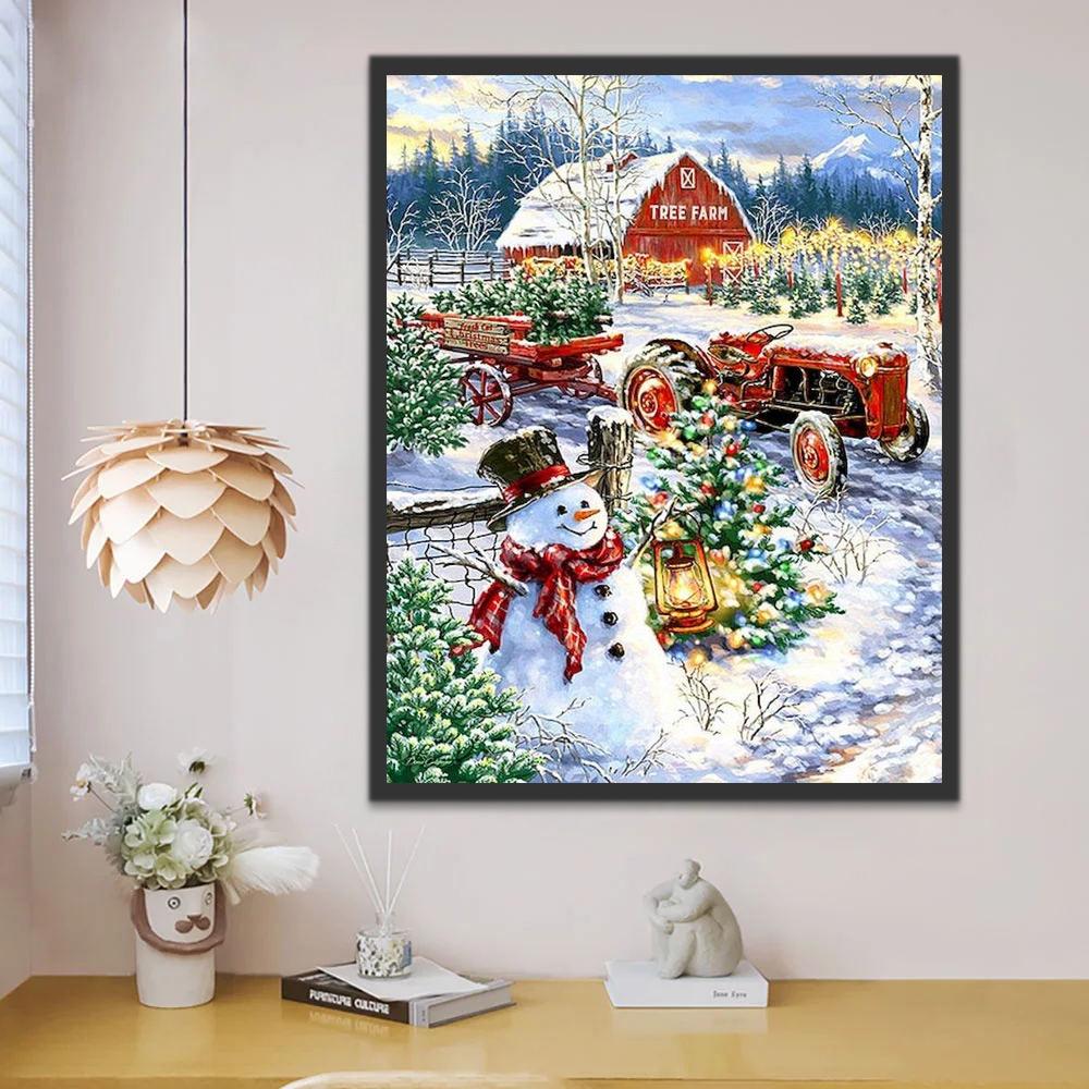 Muñeco de Nieve en Granja en Navidad Pintar por Números