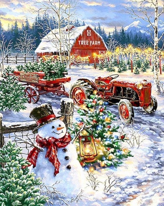 Muñeco de Nieve en Granja en Navidad Pintar por Números