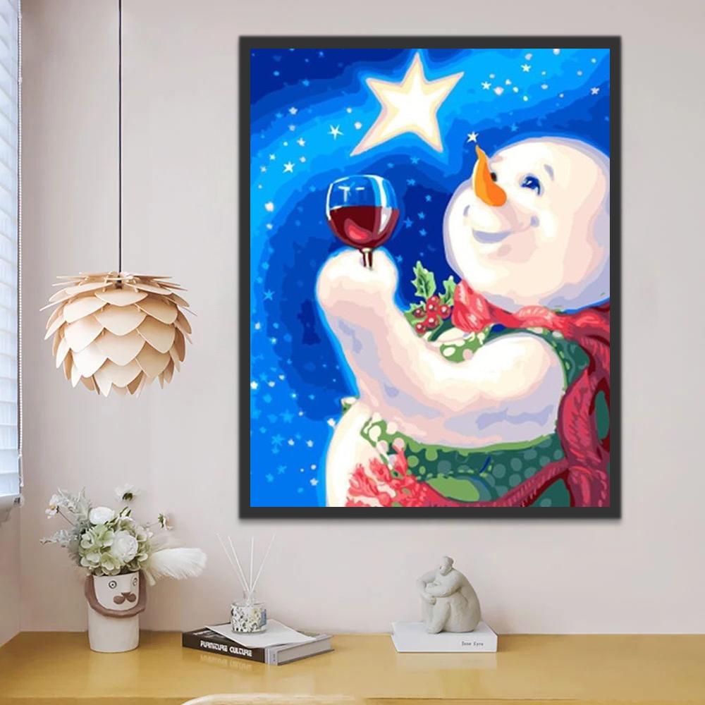 Muñeco de Nieve Mirando Estrellas Pintar por Números