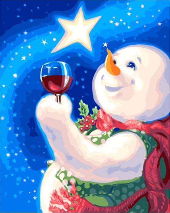 Muñeco de Nieve Mirando Estrellas Pintar por Números