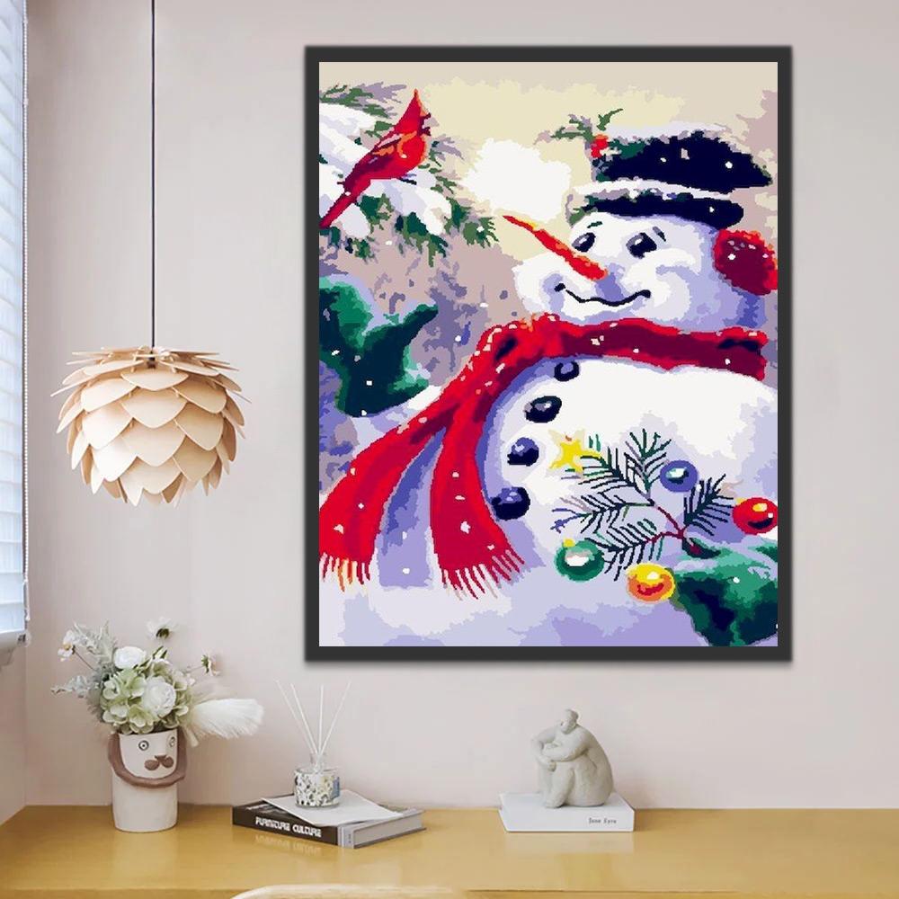 Muñeco de Nieve y Cardenal Norteño Pintar por Números