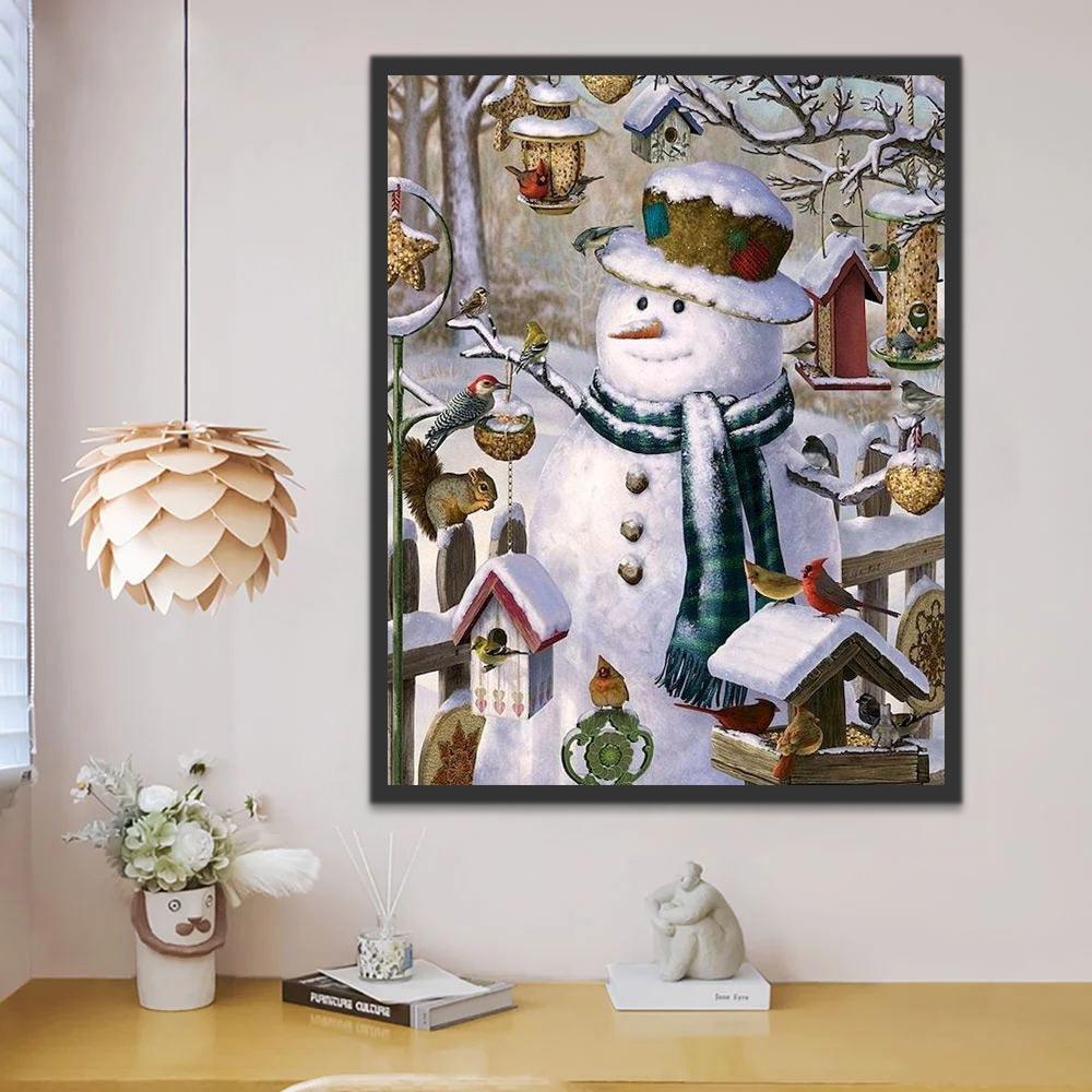 Muñeco de Nieve y Casitas para Pájaros Pintar por Números