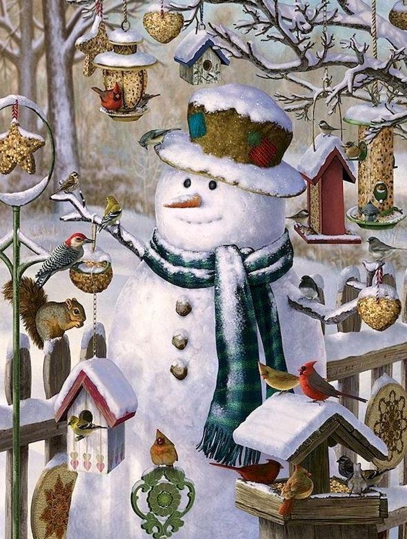 Muñeco de Nieve y Casitas para Pájaros Pintar por Números