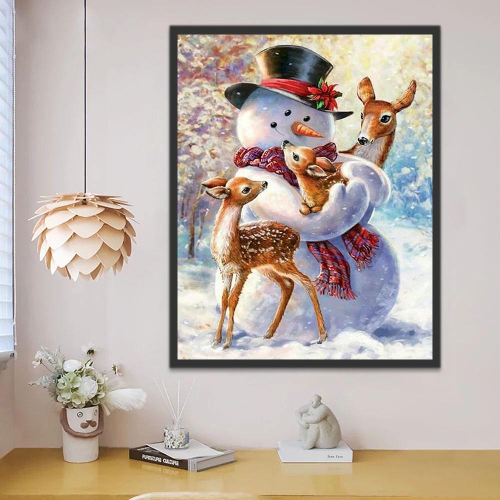 Muñeco de Nieve y Ciervo Sika en Navidad Pintar por Números