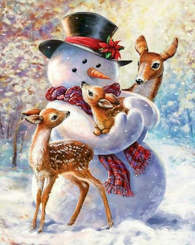 Muñeco de Nieve y Ciervo Sika en Navidad Pintar por Números