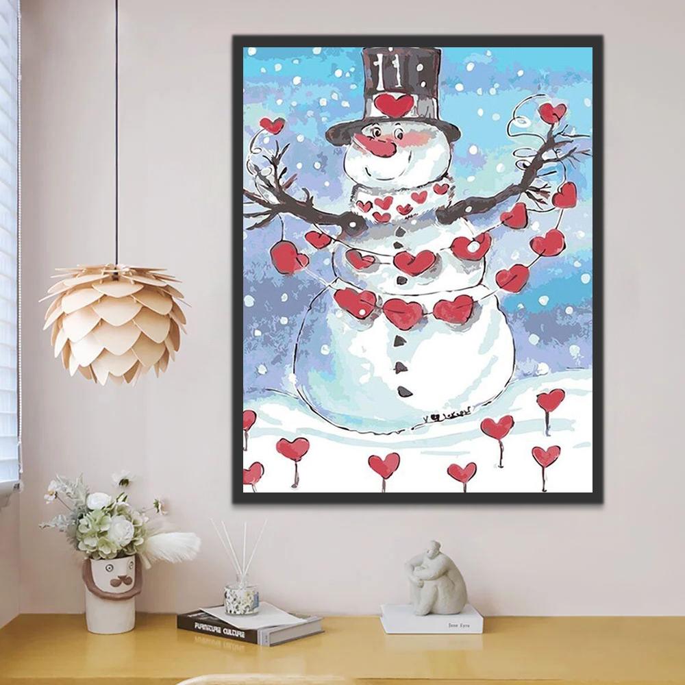Muñeco de Nieve y Corazones Rojos Pintar por Números