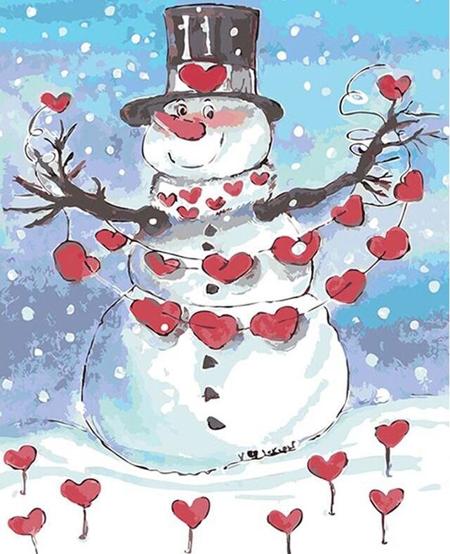 Muñeco de Nieve y Corazones Rojos Pintar por Números