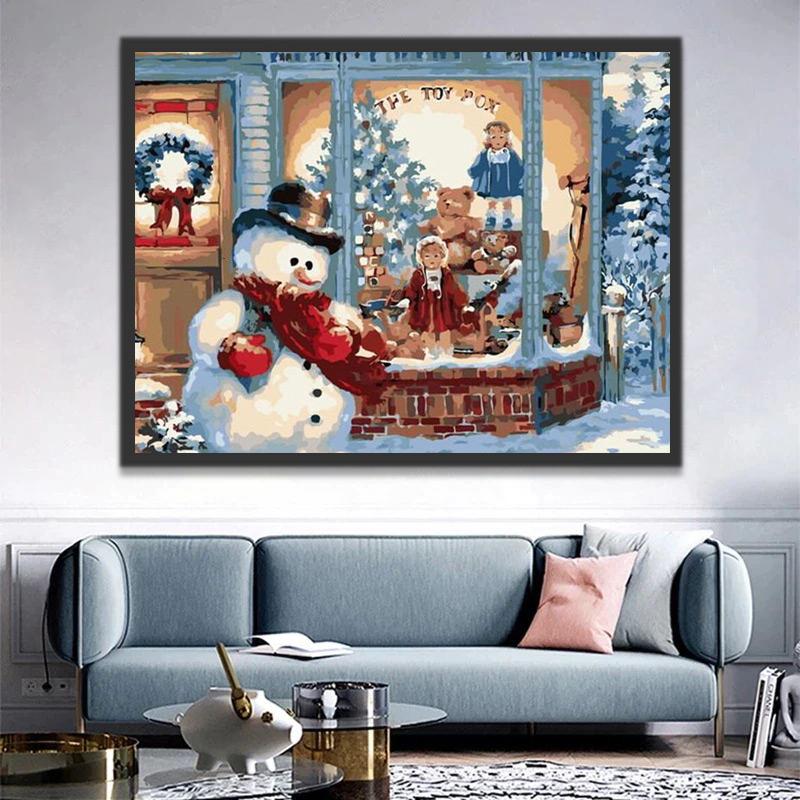 Muñeco de Nieve y Tienda de Regalos Pintar por Números