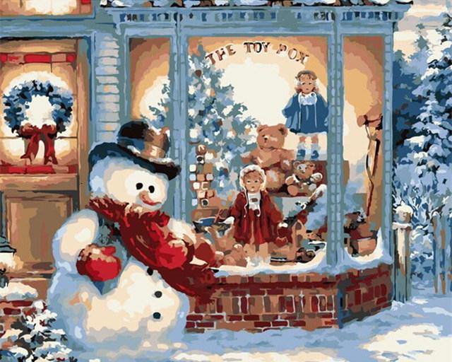 Muñeco de Nieve y Tienda de Regalos Pintar por Números