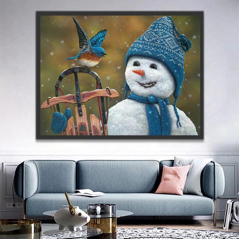 Muñeco de Nieve y un Pájaro Azul Pintar por Números