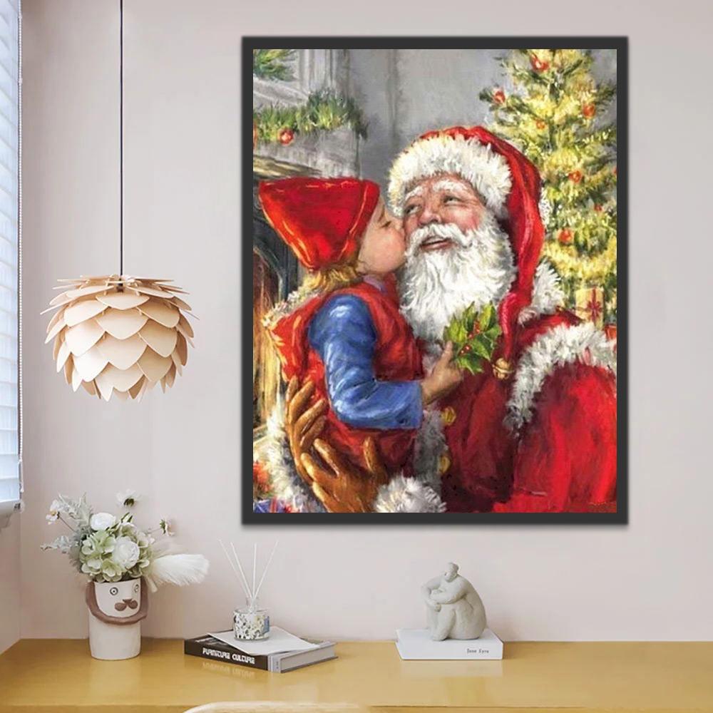 Niña Bonita Besándo a Papá Noel Pintar por Números