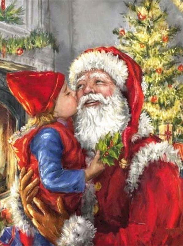 Niña Bonita Besándo a Papá Noel Pintar por Números
