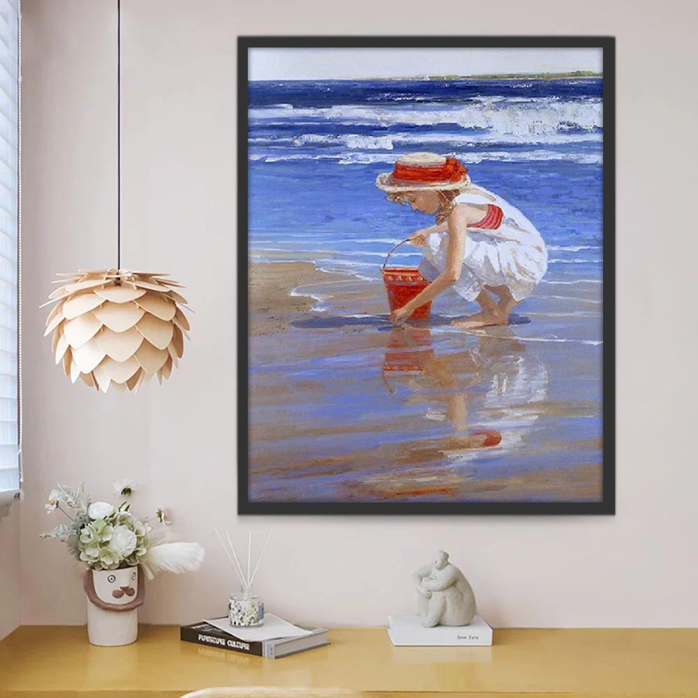 Niña Cogiendo Concha en la Playa Pintar por Números Niños