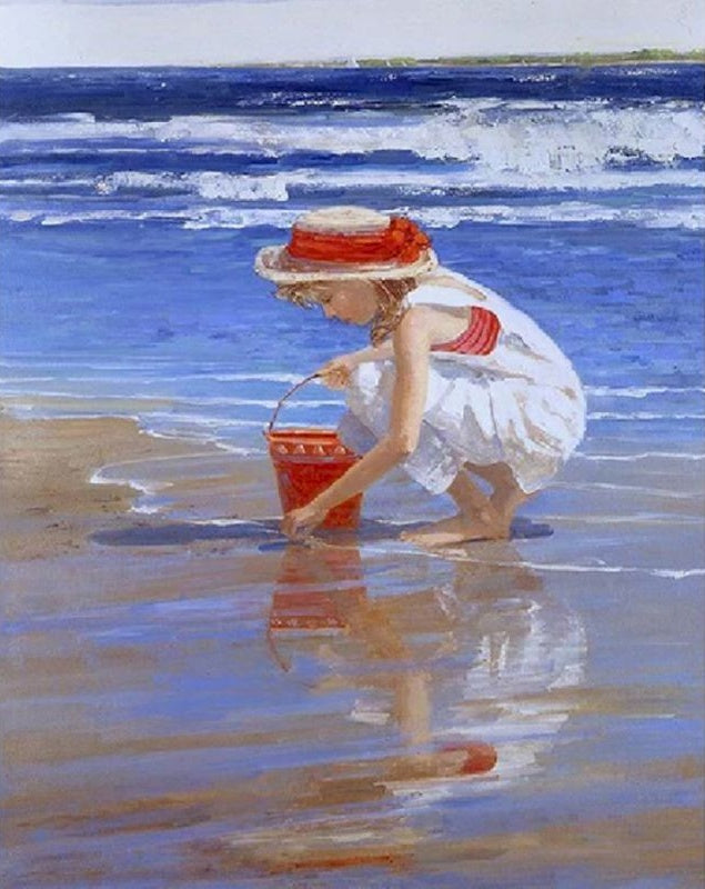 Niña Cogiendo Concha en la Playa Pintar por Números Niños
