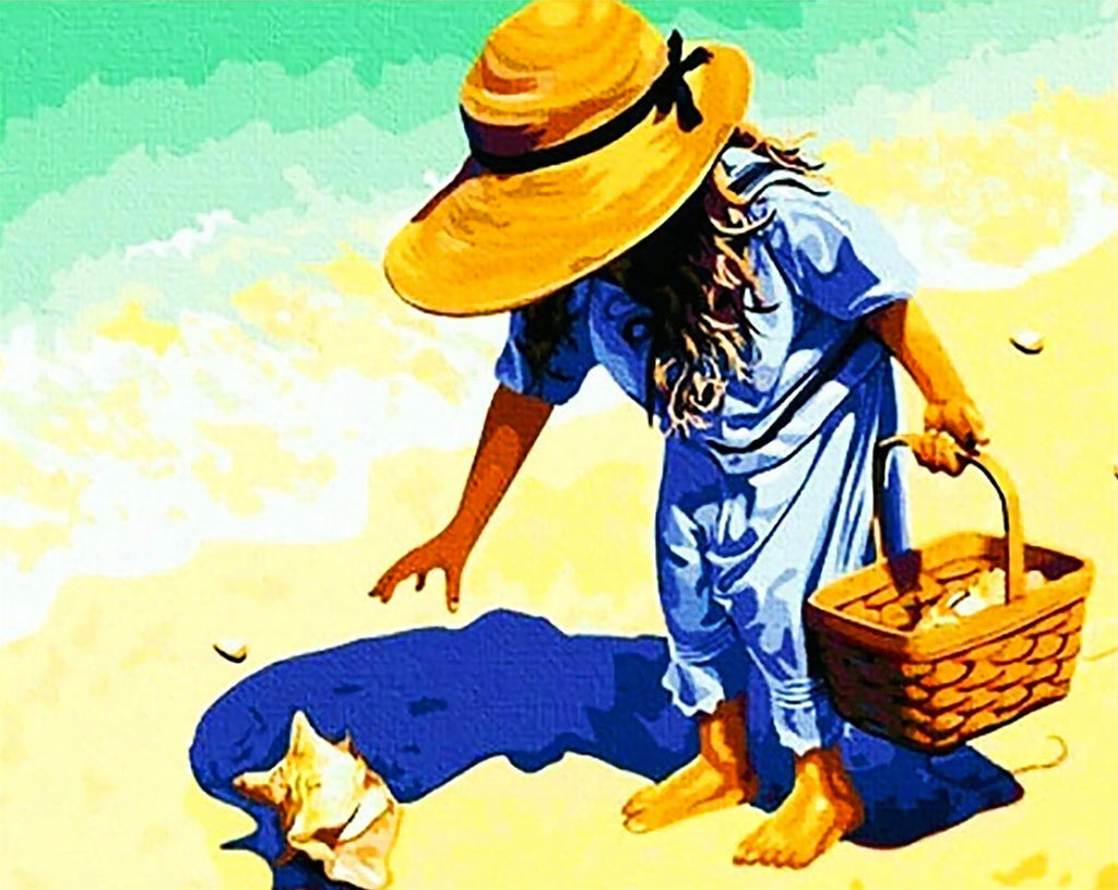 Niña Cogiendo Conchas de Mar en la Playa Pintar por Números Niños