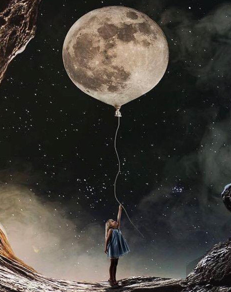 Niña con Globo de la Luna en la Mano Pintar por Números