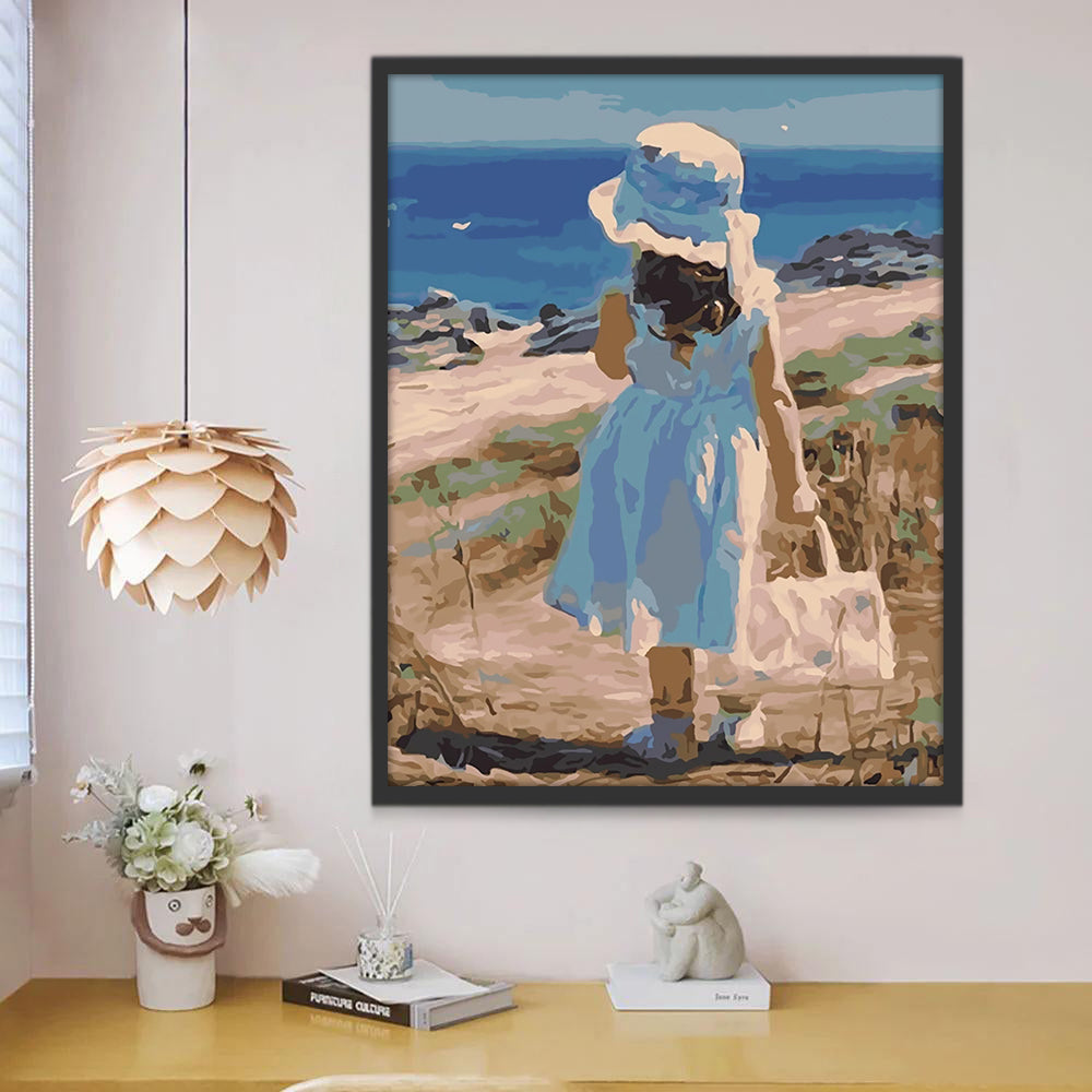 Niña con Sombrero Mirando el Mar Pintar por Números Niños