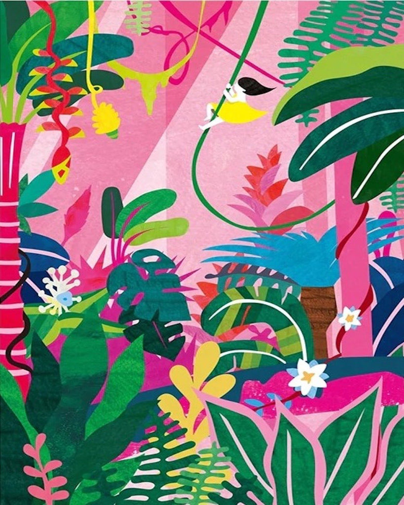 Niña entre Hojas Verdes y Plantas Rosadas Pintar por Números Niños