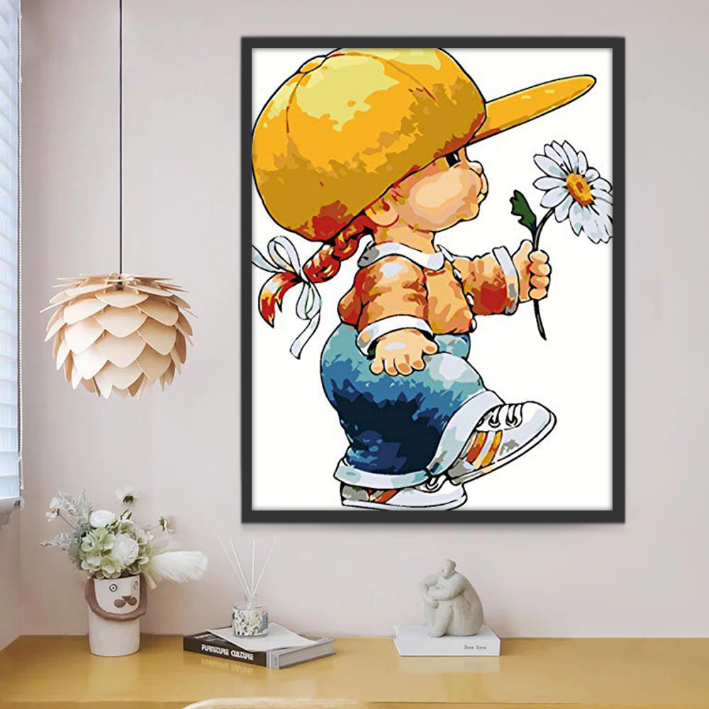 Niña Linda con Camomila en la Mano Pintar por Números Niños