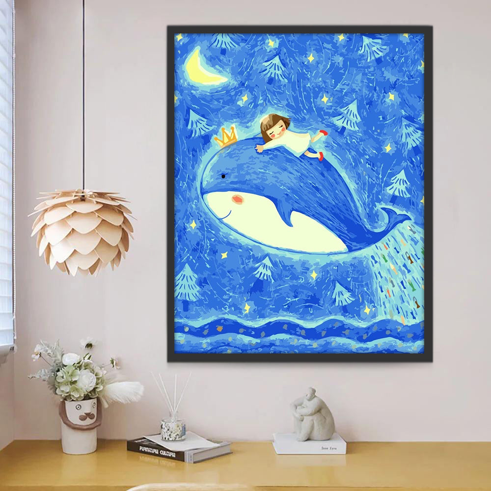 Niña y Ballena en la Noche con Luna Pintar por Números