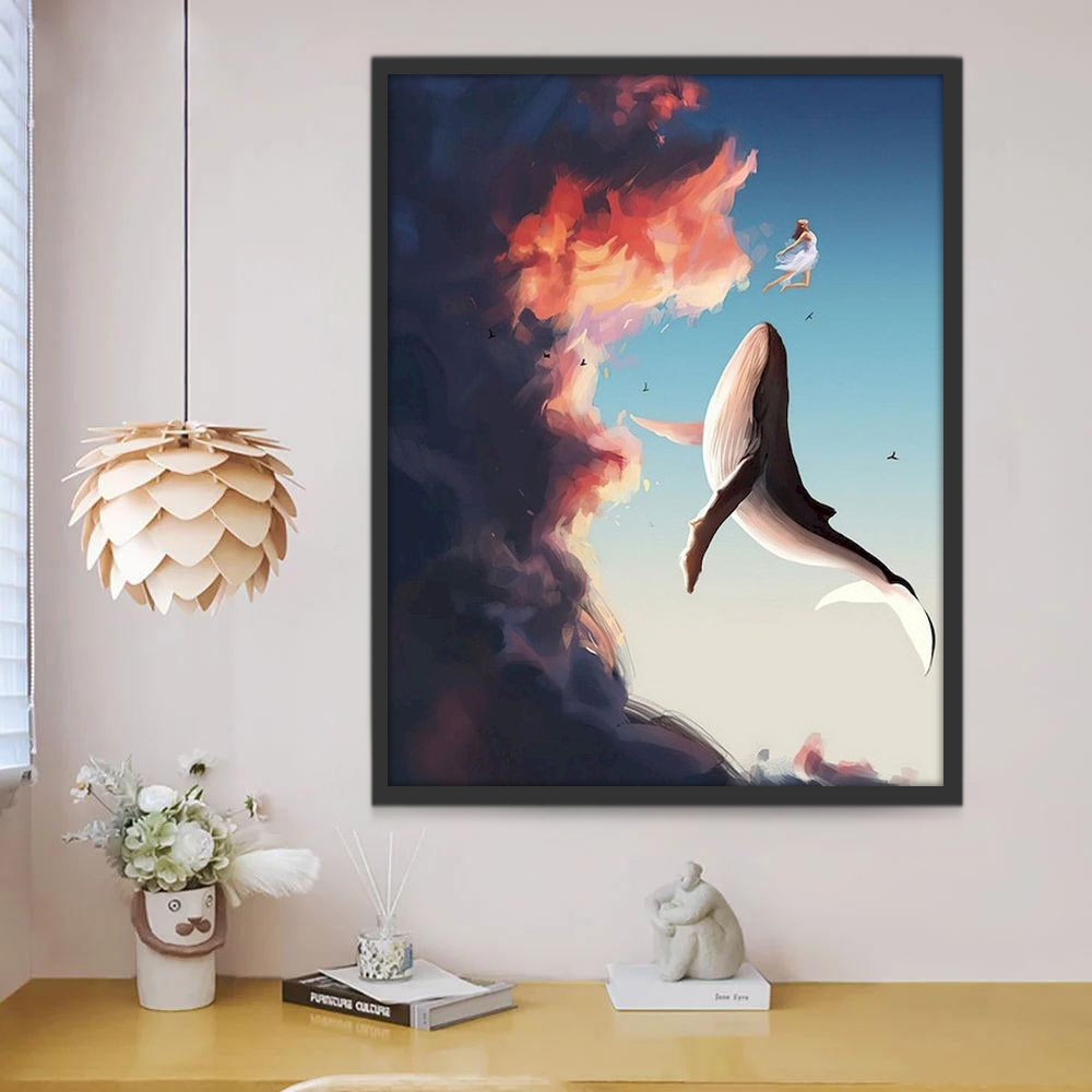 Niña y Ballena Volando en Nubes Pintar por Números