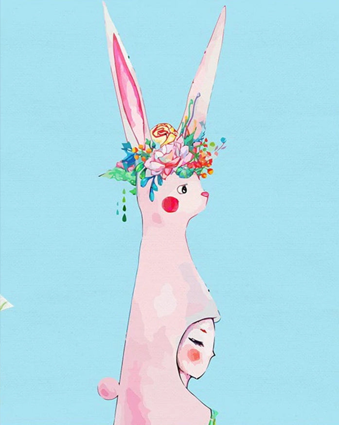 Niña y Conejo con Flores sobre Su Cabeza Pintar por Números