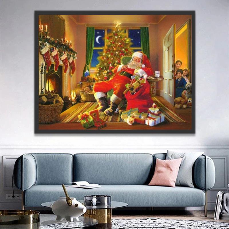Niños Felices y Papá Noel en Navidad Pintar por Números