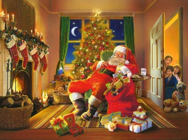 Niños Felices y Papá Noel en Navidad Pintar por Números