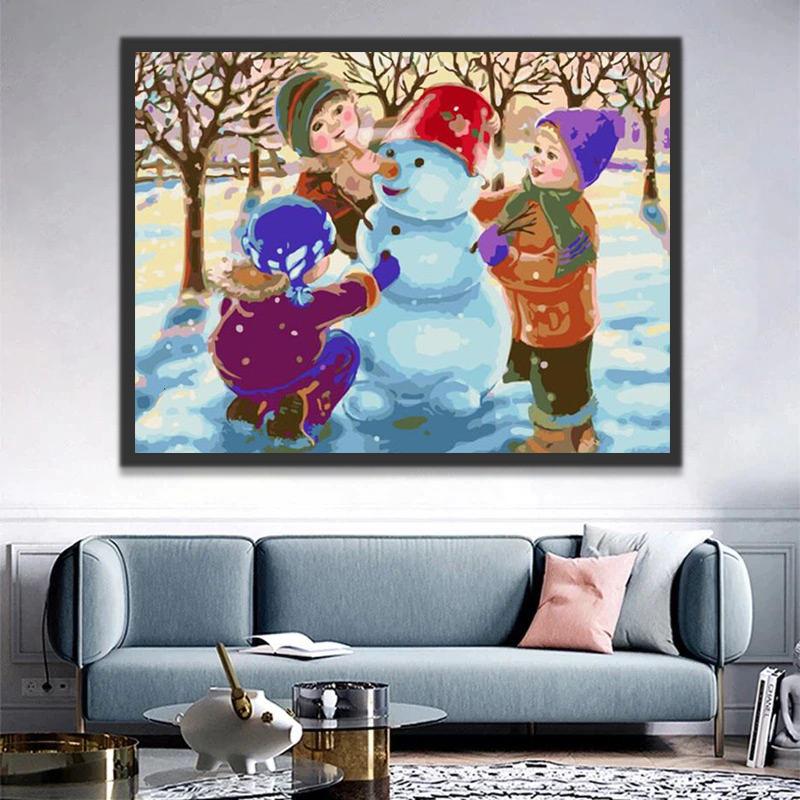 Niños Haciendo Muñeco de Nieve Pintar por Números
