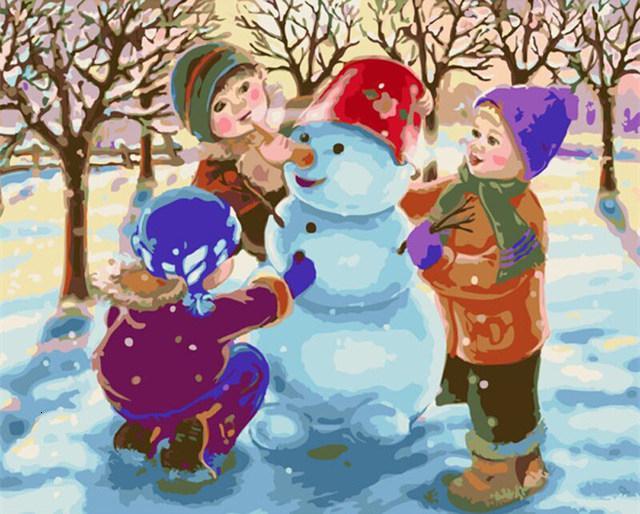 Niños Haciendo Muñeco de Nieve Pintar por Números